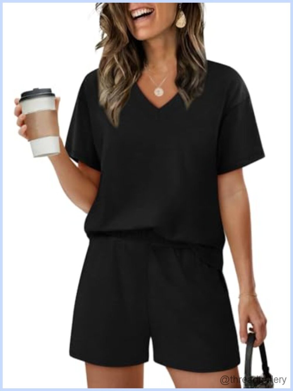 XIEERDUO Women's 2-Piece Lounge Set Short Sleeve V-Neck Shorts Pajama Set
